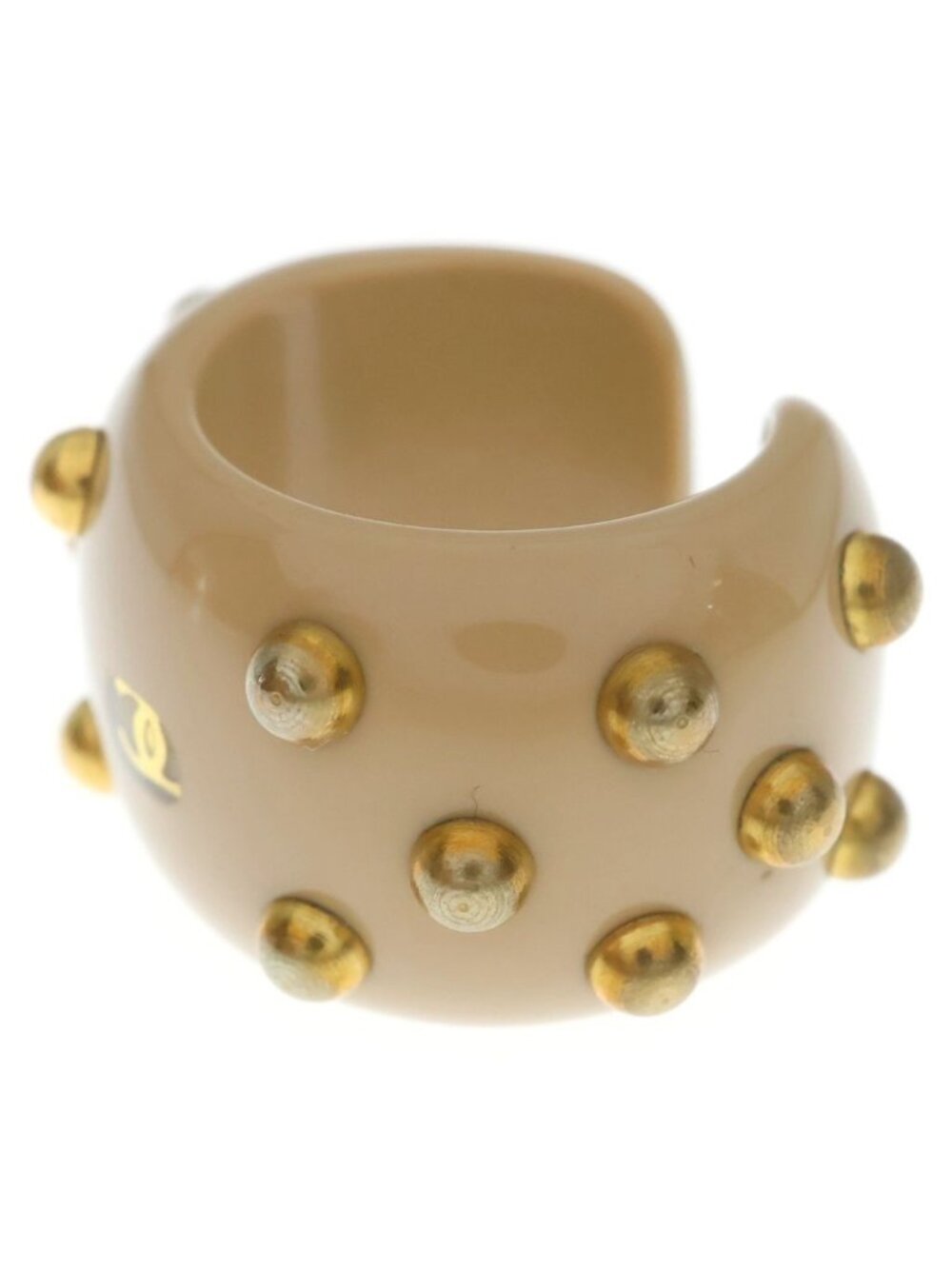 Chanel CC Logo Studded Ring Beige Gold - Picture 5 of 8